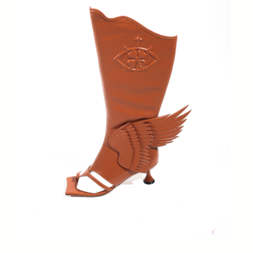 Halo Skin Boots – Nude Statement High Heels with Wing Details